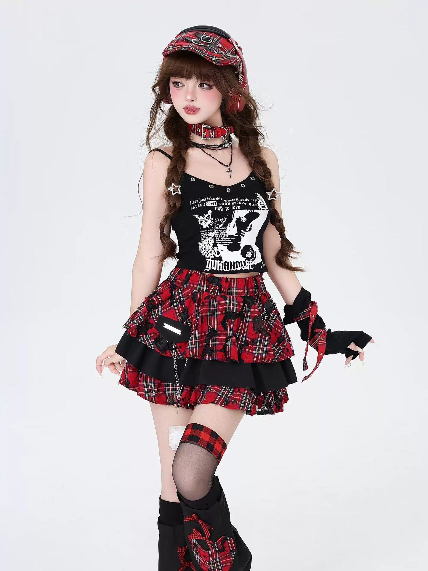 Crazy Girl Sister of Destruction Red Tartan Short Skirt