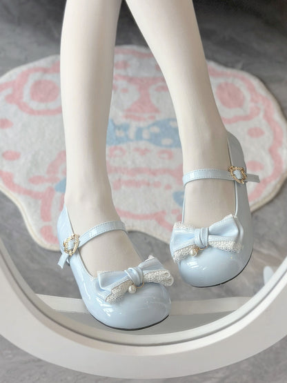 Love Letter Little Pearl Lolita Black White Pink Blue Brown Low Heels Shoes