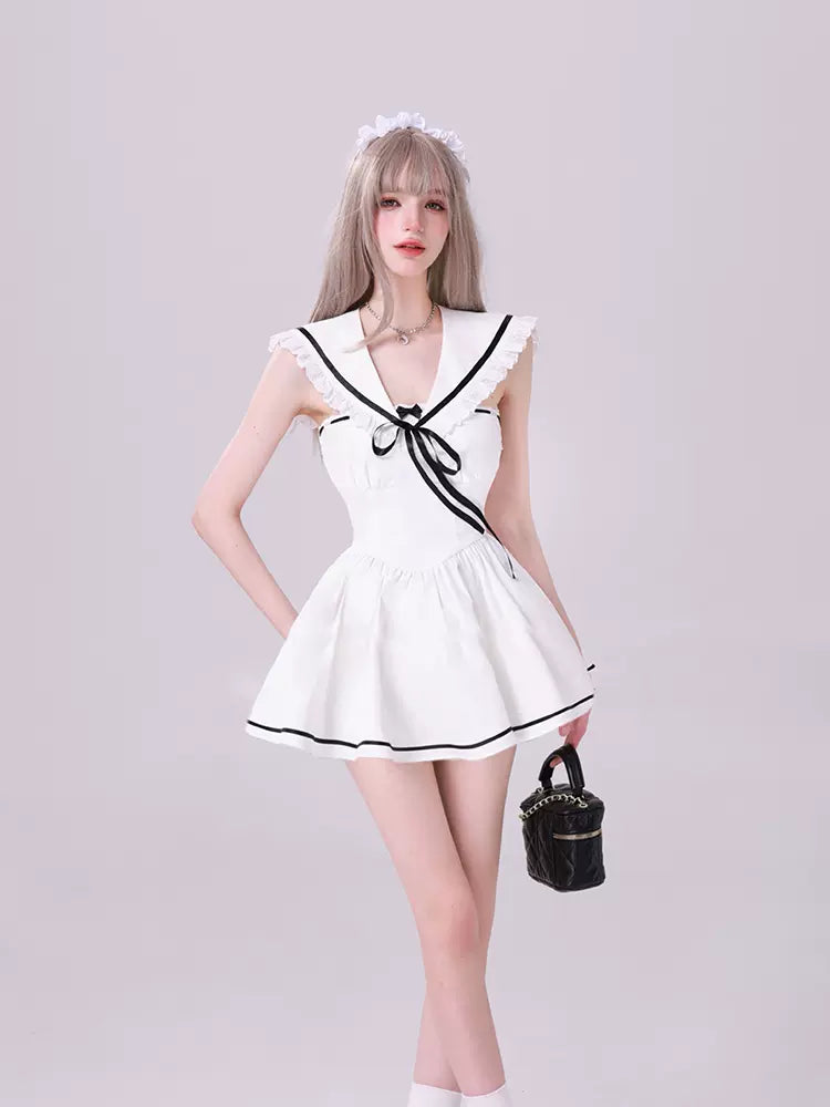 Kiki Sweet and Cool Sailor Collar Blue White Strap Dress