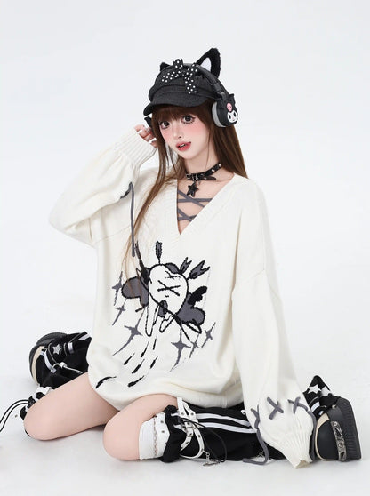 Crazy Girl Lovelorn Club Tooth Fairy Red Black White Knit Sweater