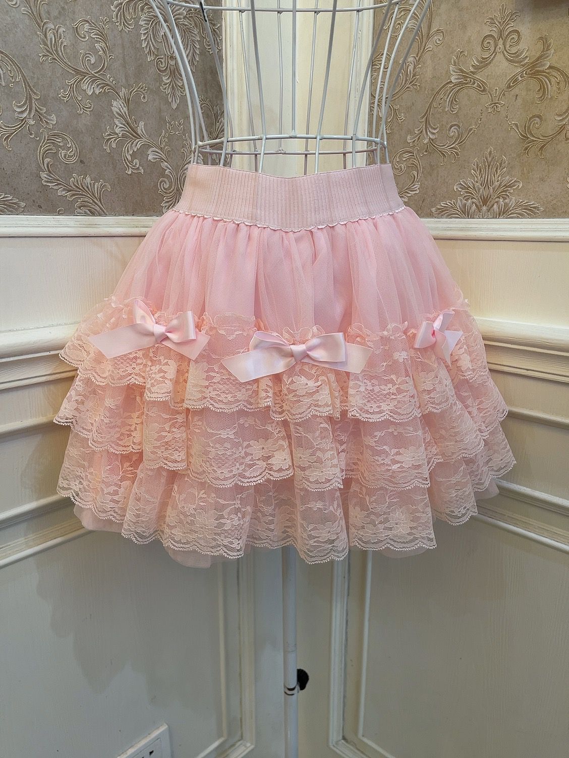 Sweetheart Princess Balletcore Pink Bow Lace Shirt Top & Skirt Two Piece Set