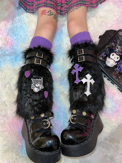 Y2K Kitty Purple Devil Harajuku Cartoon Fuzzy Leg Garter Belt Leg Warmer