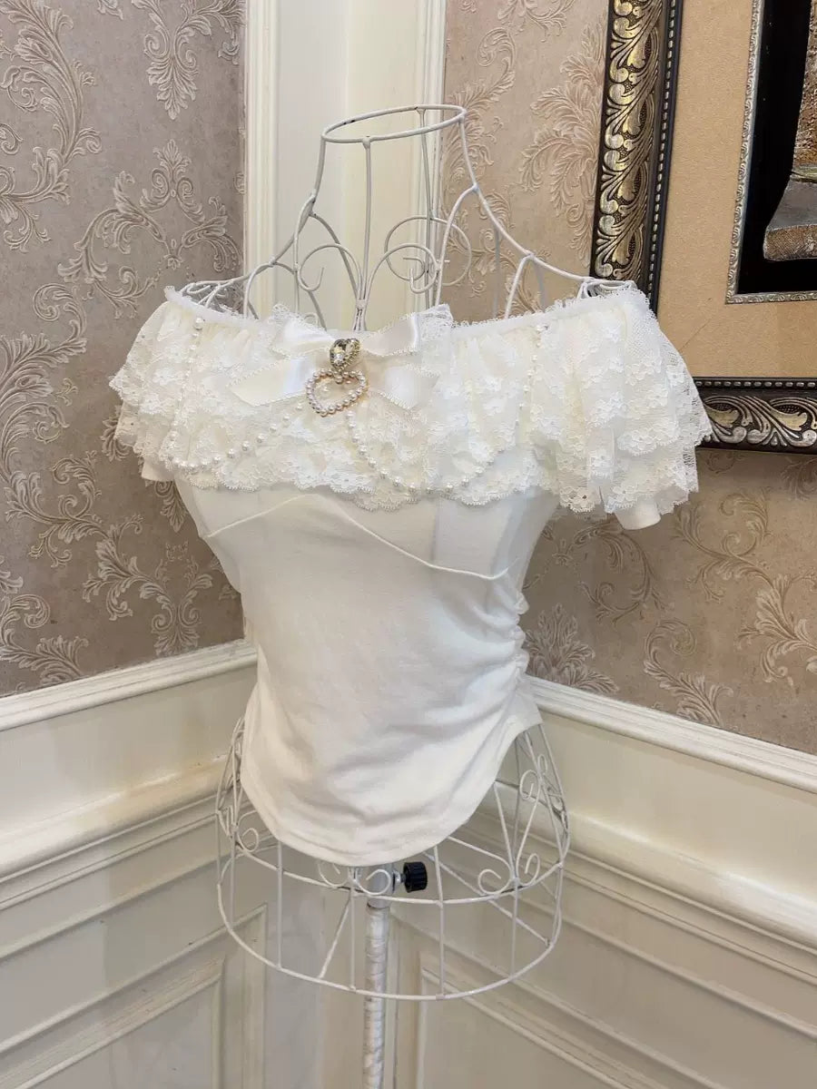 Sweetheart Princess Off Shoulder Lace White Top