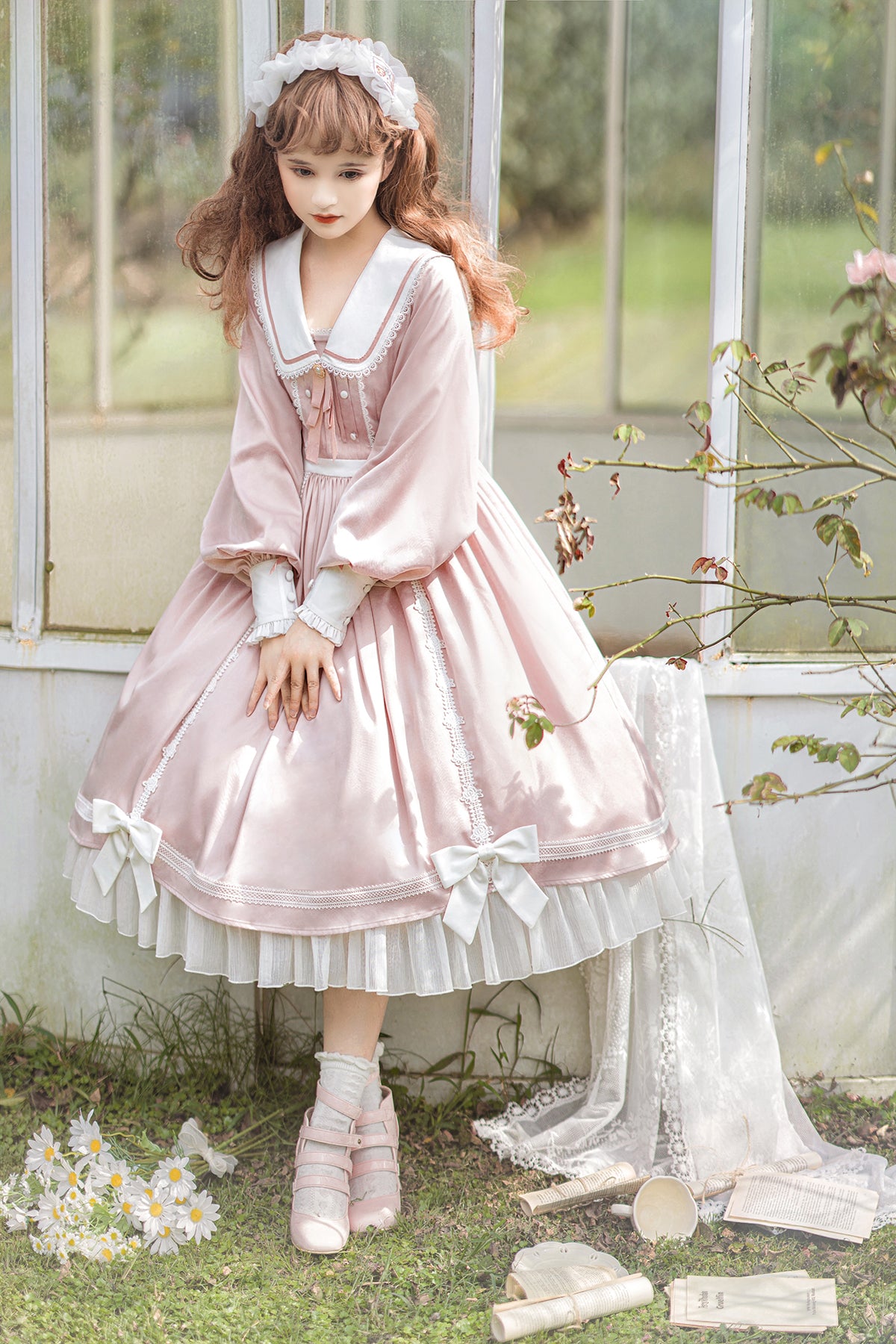 Love Letter Girl Lace Pastel Pink & Blue Long Sleeve Dress