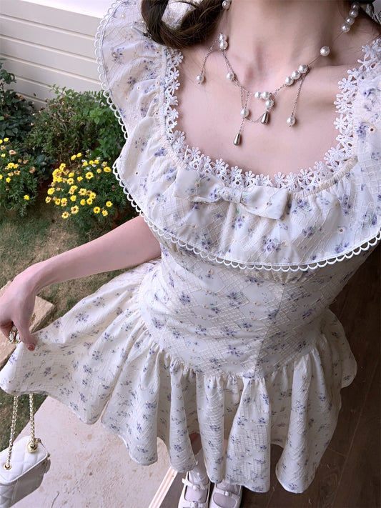 Acacia Lost Flowers White Floral Flutter Sleeves Dress