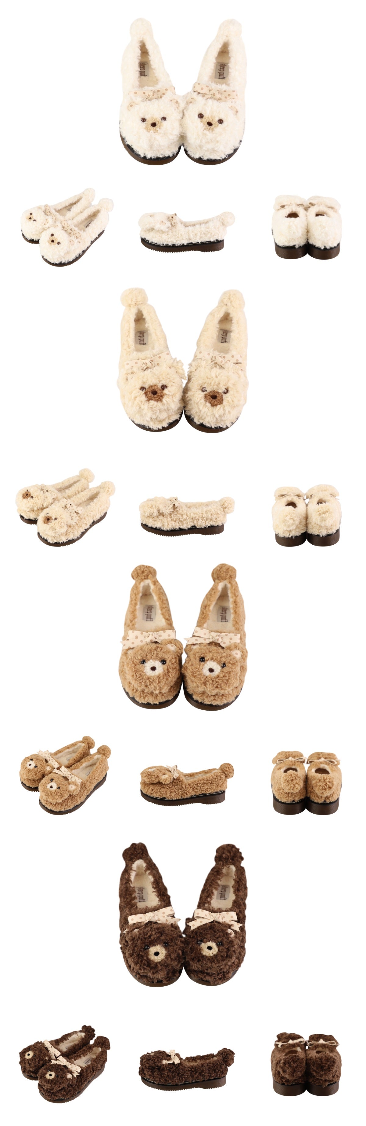 Puffy Sheep Curly Bear White Cream Brown Fuzzy Winter Slippers