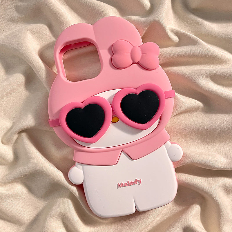 Cool Summer Melody & Purple Devil Sunglasses Cartoon Silicone iPhone Phone Case