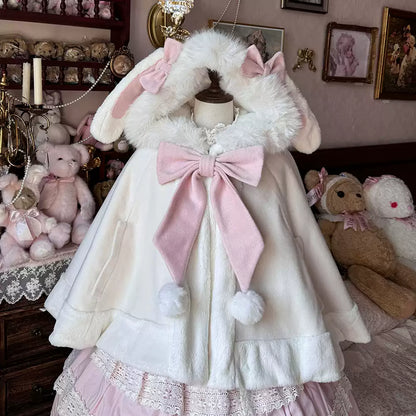 Lolita Kitten Calls Car Ears & Rabbit Ears White Pink Jacket Cape Cloak