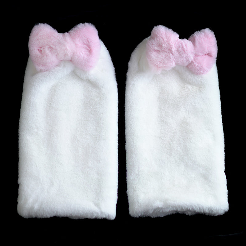 Cute Kitty Pink Bow Thick White Plush Warm Leg Warmers