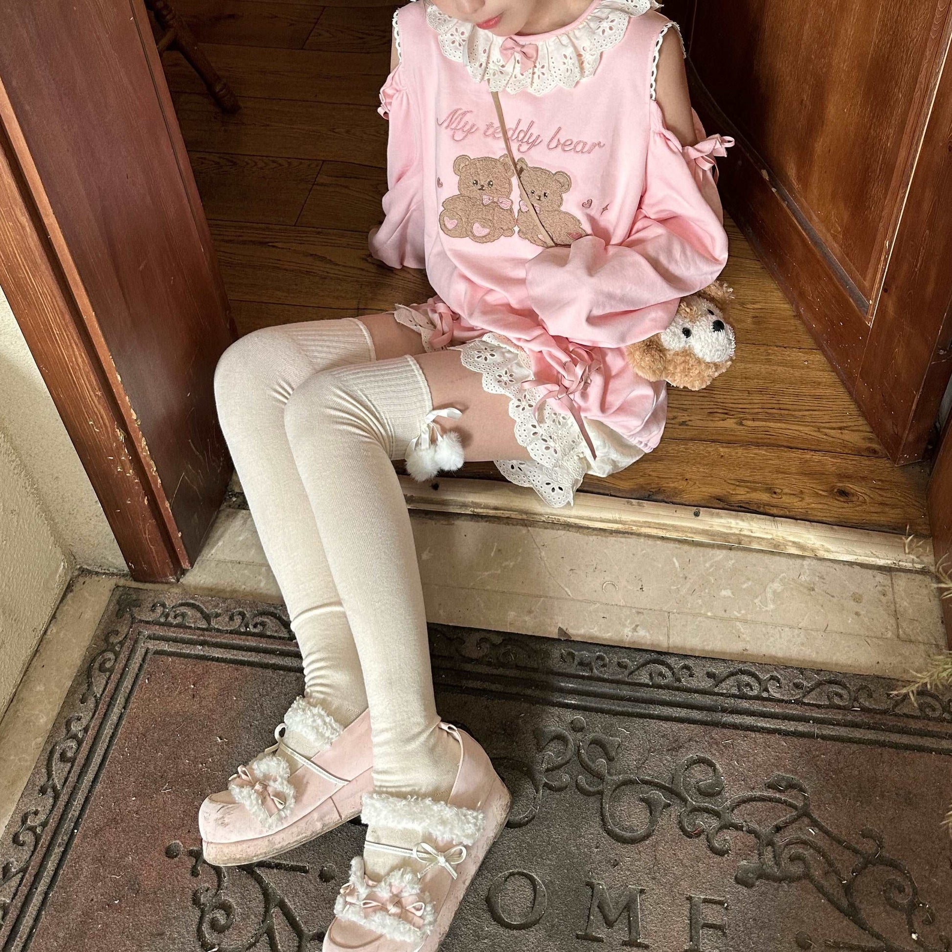 EGL Coquette Bow Ribbon Teddy Bear Pink Sweatshirt