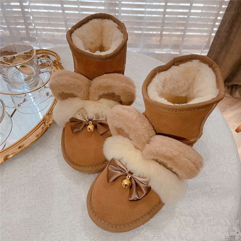 Bear Ears Bell Bow Winter Snow Brown Boots