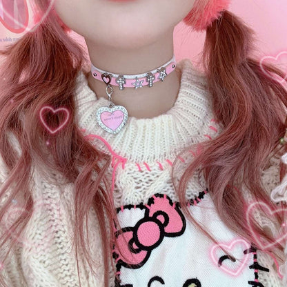 Diamond Cross Pink White Star Heart Bone Y2K Hot Girl Choker Necklaces