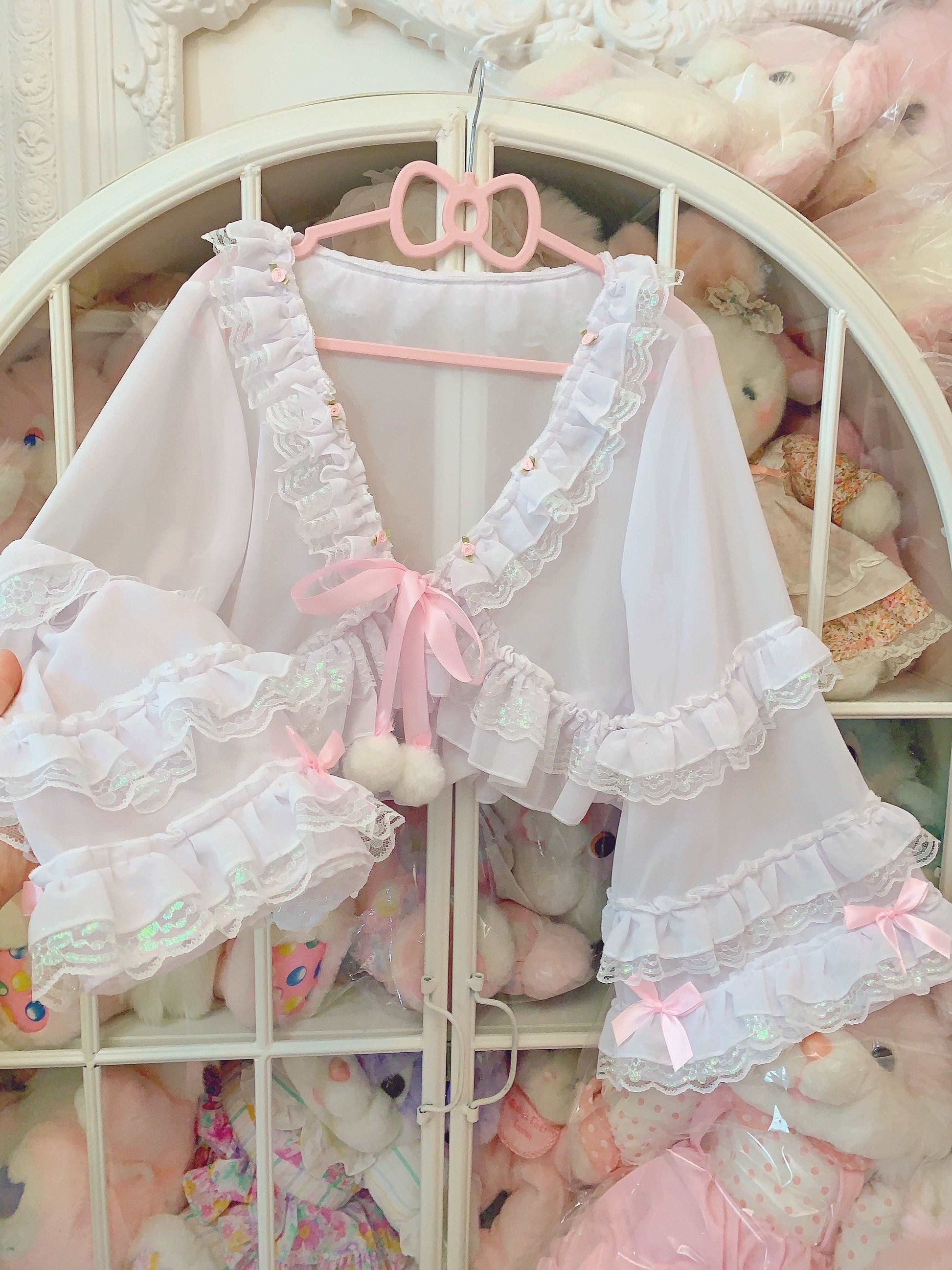 Candy Fairy Sheer See Through White Rose Ruffled Cardigan