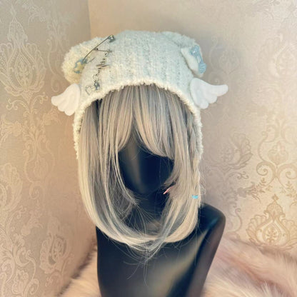 Y2K Lolita Handmade Knit Star Bow Bear Ears Cute Winter Hats Beanie