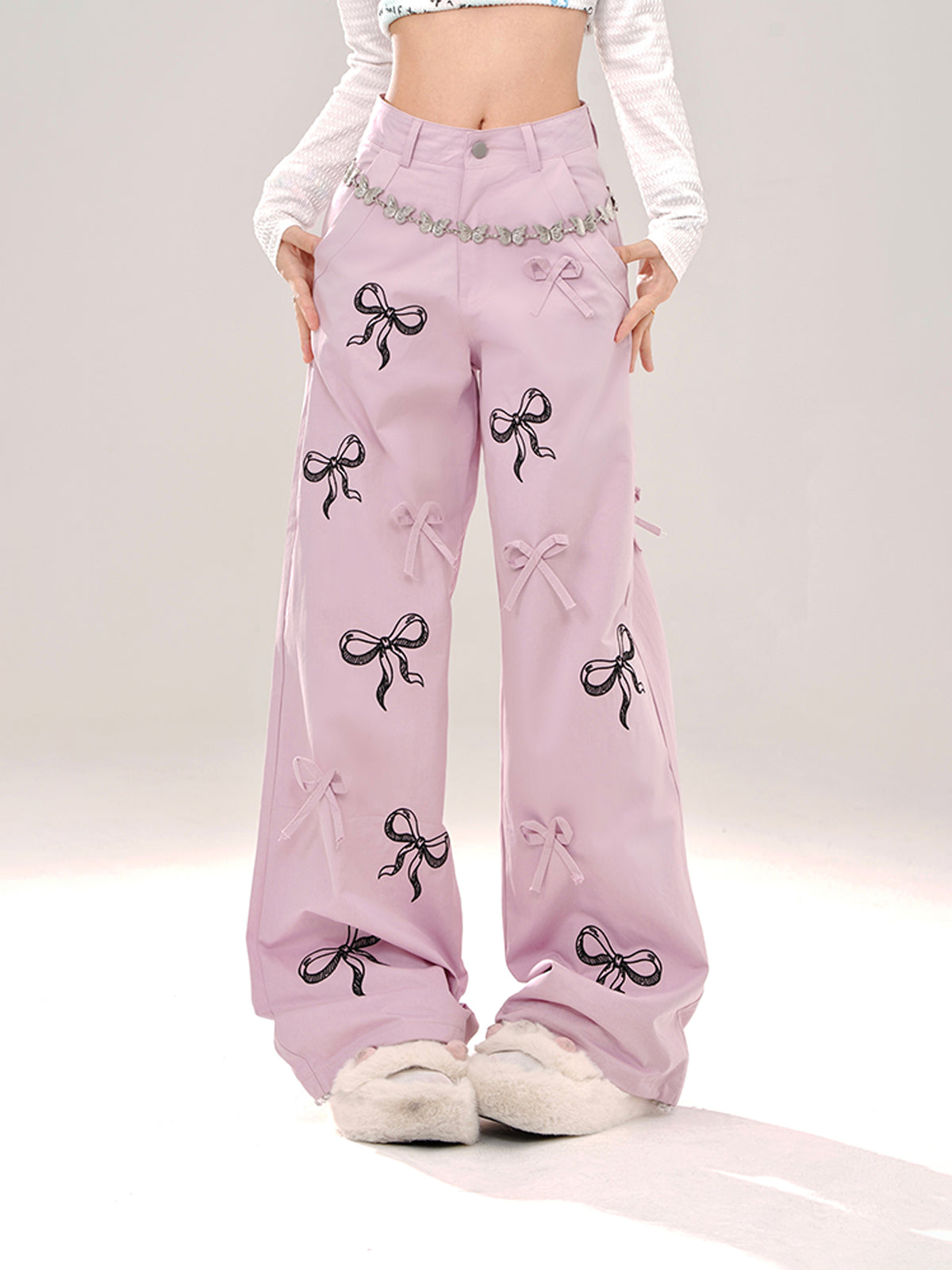 Young Eyes Taro Purple White Bow Long Pants