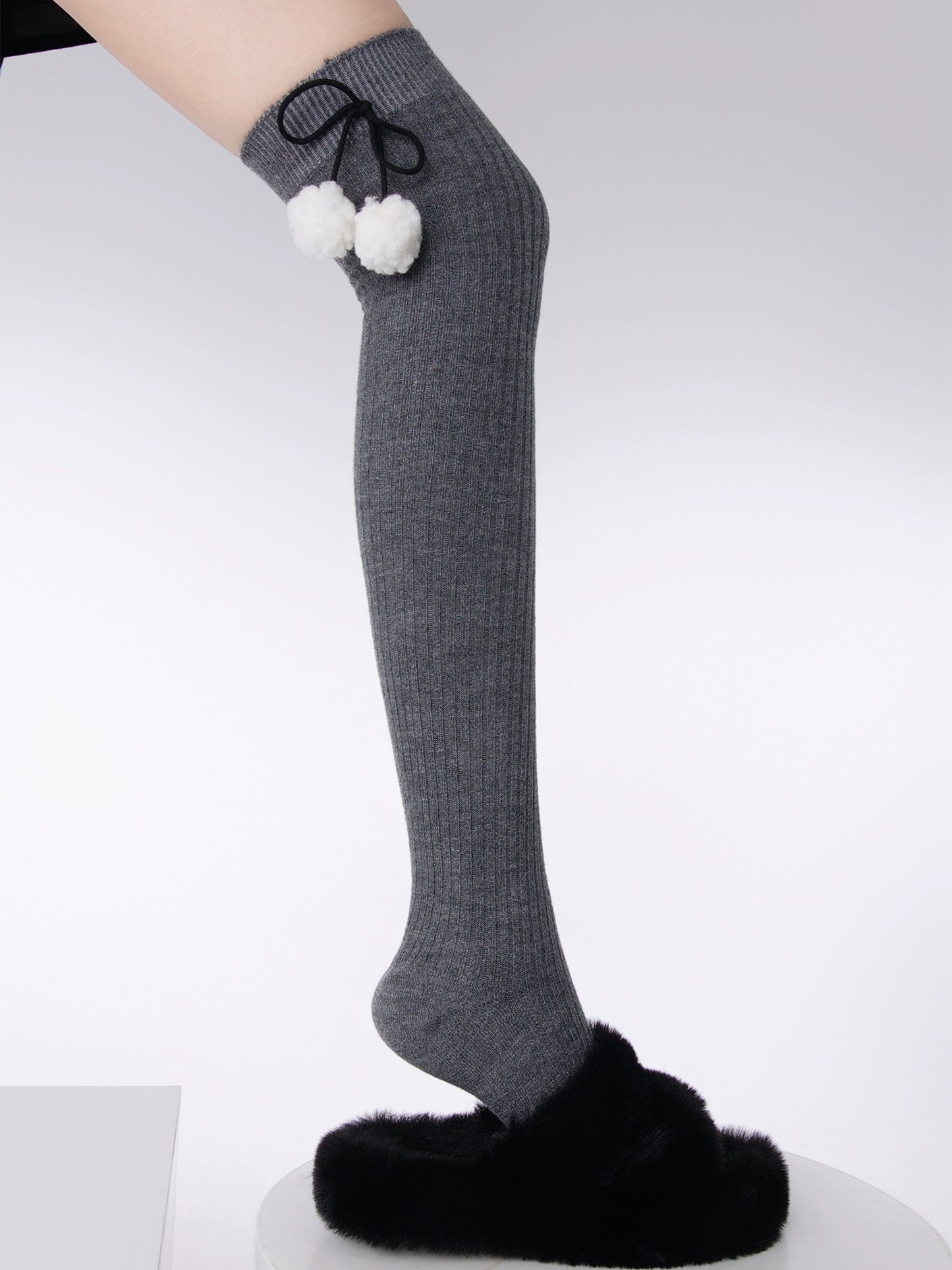 Winter Floor Wool Over the Knee Pompom Balls Socks