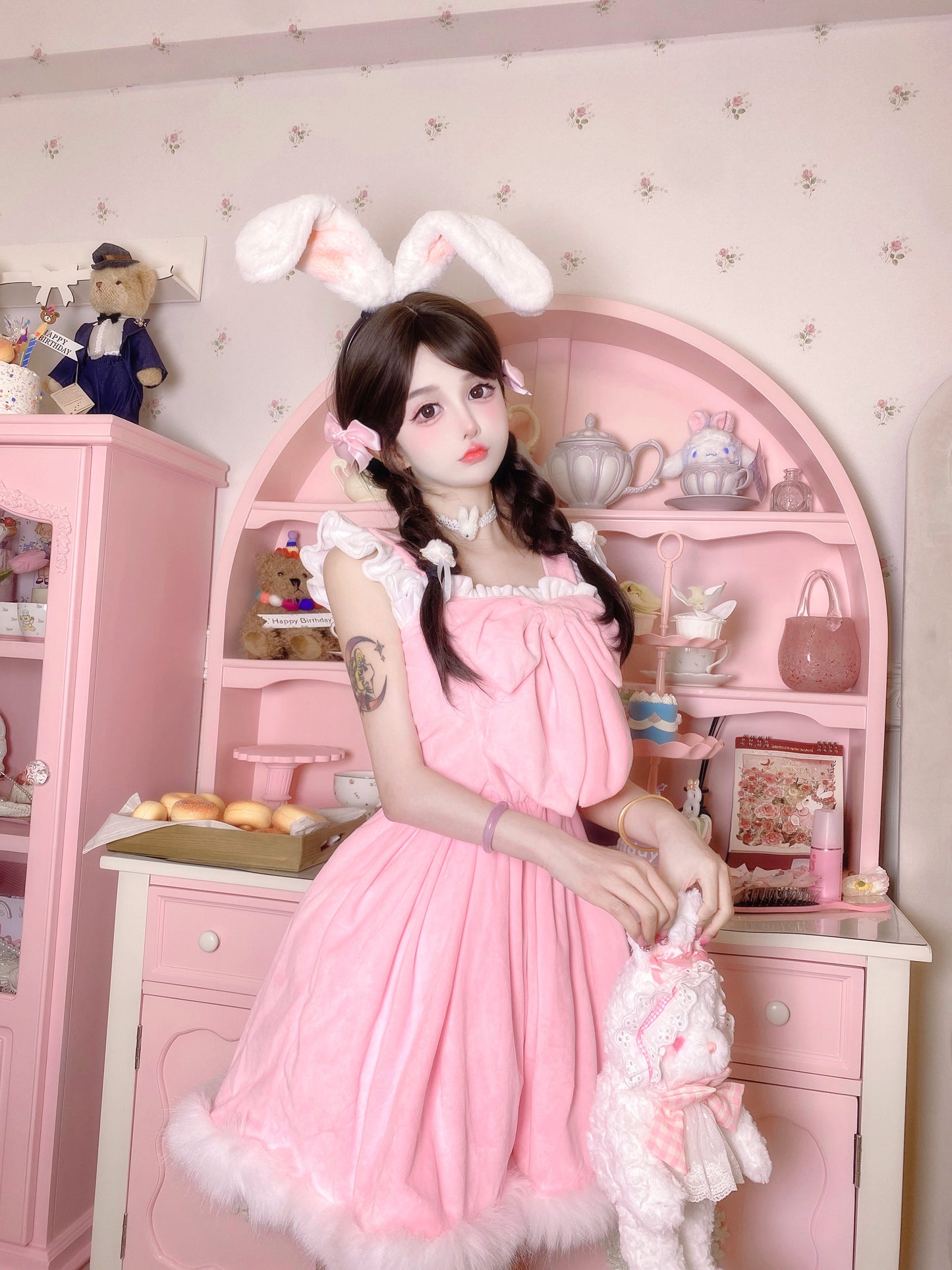 Candy Fairy Cosplay Cute Plush Velvet Fur Pink Princess Dress