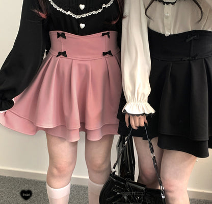 Kitten Bullet Jirai Kei Love Ban Bow Ruffle Black Pink Skirt