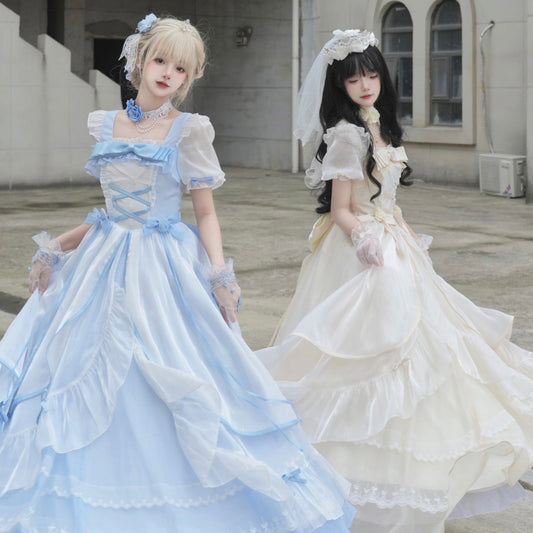 Flying Diary Lolita Blue Cream Black Pink Wedding Prom Long Dress