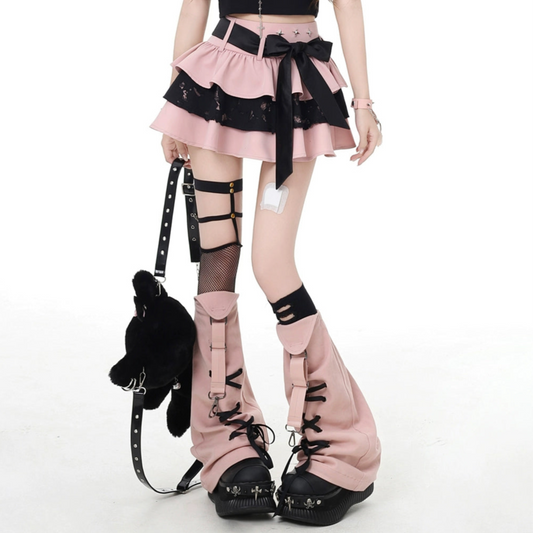 Crazy Girl Old Filter Pink Black Ruffle Skirt