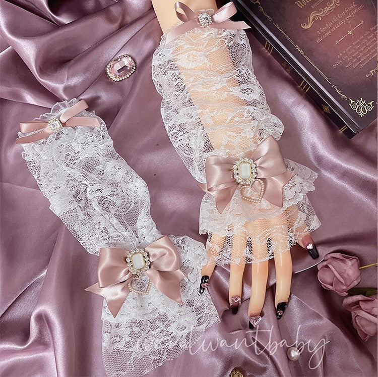 Princess Elegant Lace Handmade Lolita EGL Brooch Arm Warmers Gloves