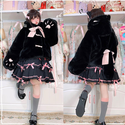 Cat Paw Hooded Plush EGL Autumn Winter Coat