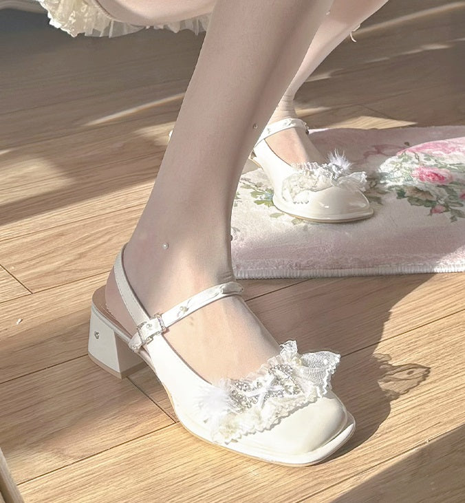 Pinky Elegant Lace Angel White Mary Jane High Heels Shoes