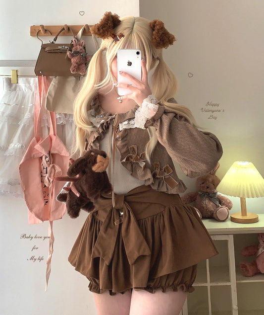 Dormir Doll Lolita Chocolate Brown Charcoal Black Ruffled Lace Cardigan