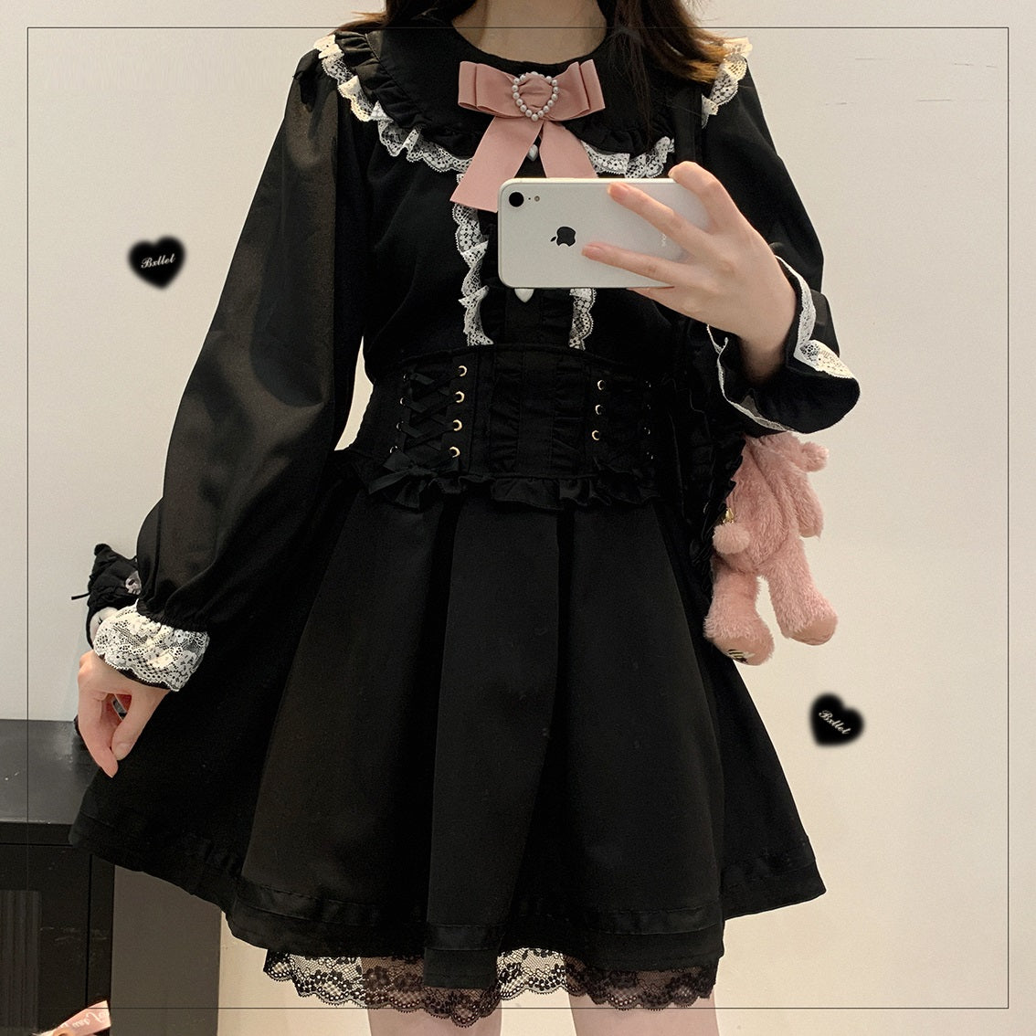 Kitten Bullet Jirai Kei Love Craft Lace Doll Collar Pink Black White Shirt Blouse