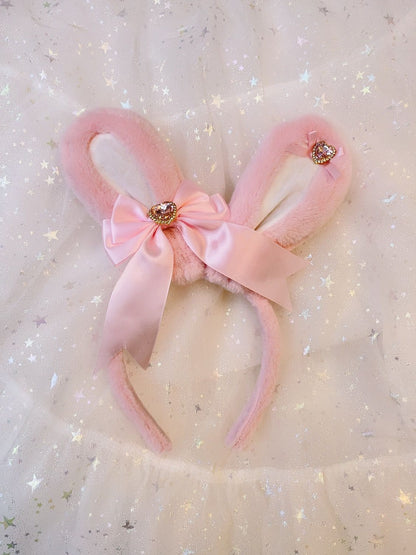 Sweetheart Princess Plush Rabbit Ears Diamond Heart Winter Hairband Headband