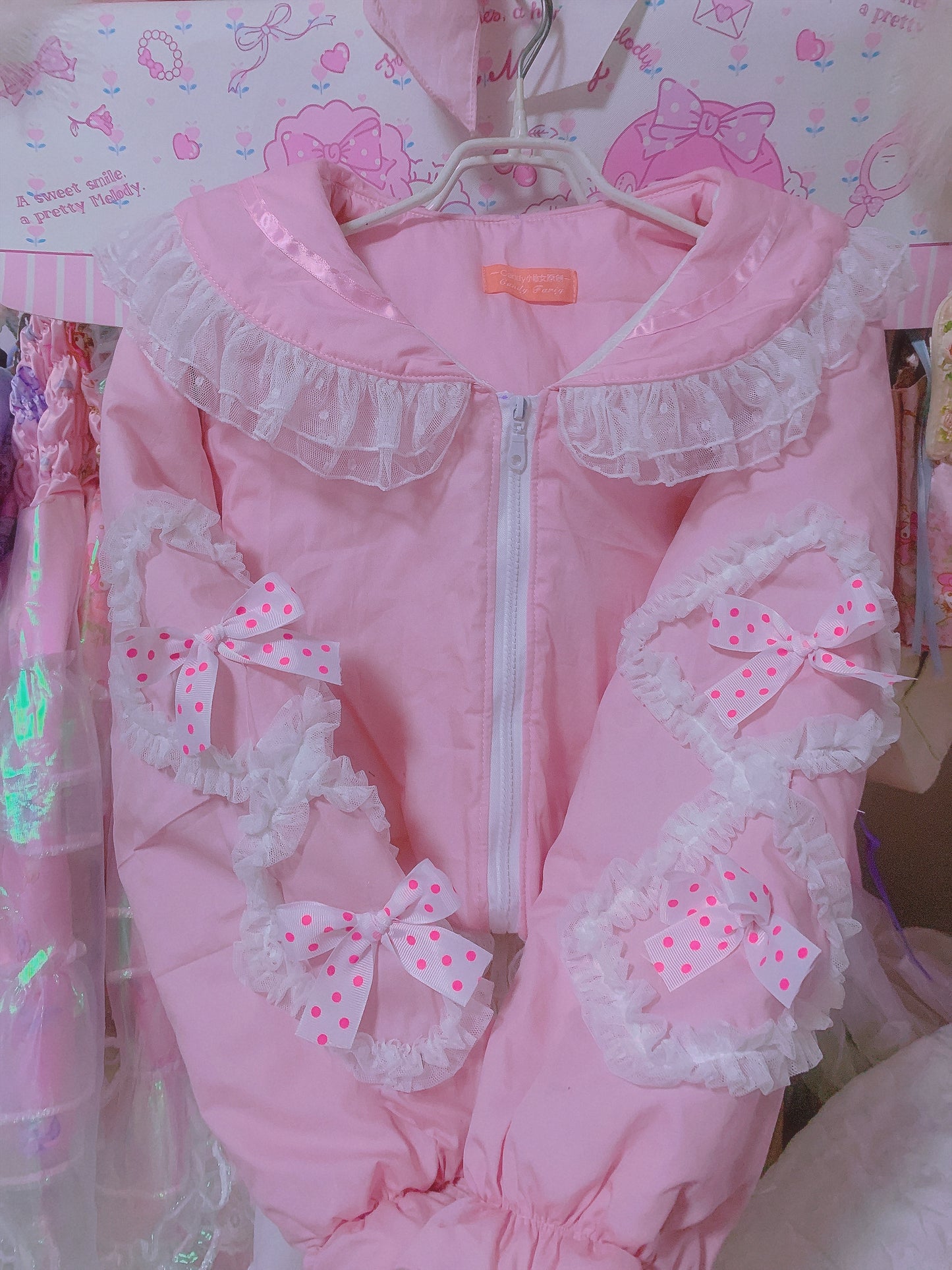 Candy Fairy Sailor Collar Ruffled Blue Pink Black Bow Winter Jacket