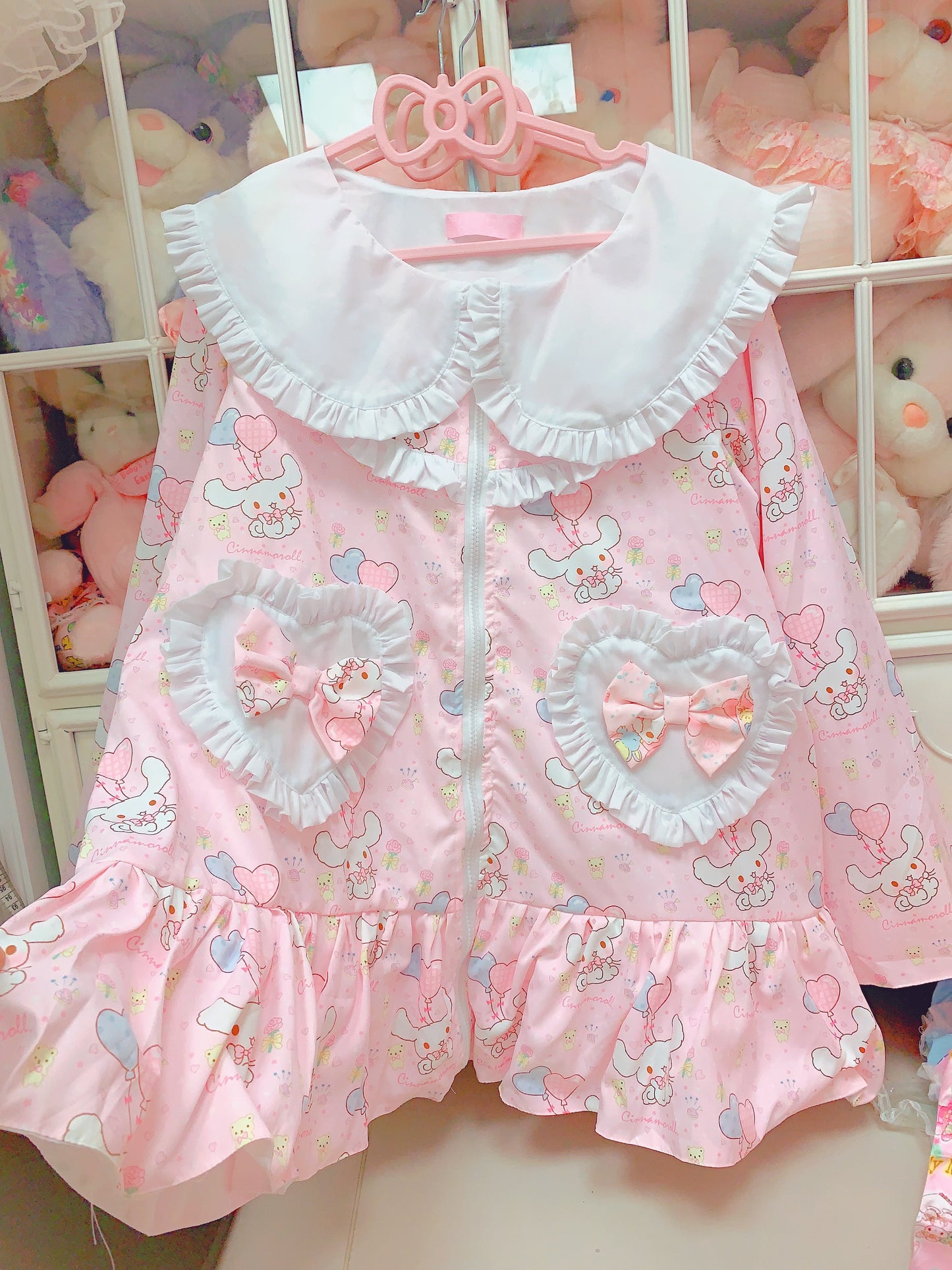 Candy Fairy Cinnamon Dog Cartoon Pink Lace Ruffled Oversize Pajamas Top