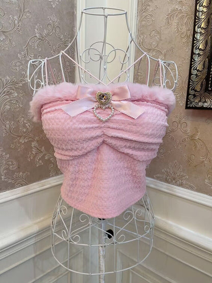 Sweetheart Princess Sweet Plush Edge Pink Strap Tank Top