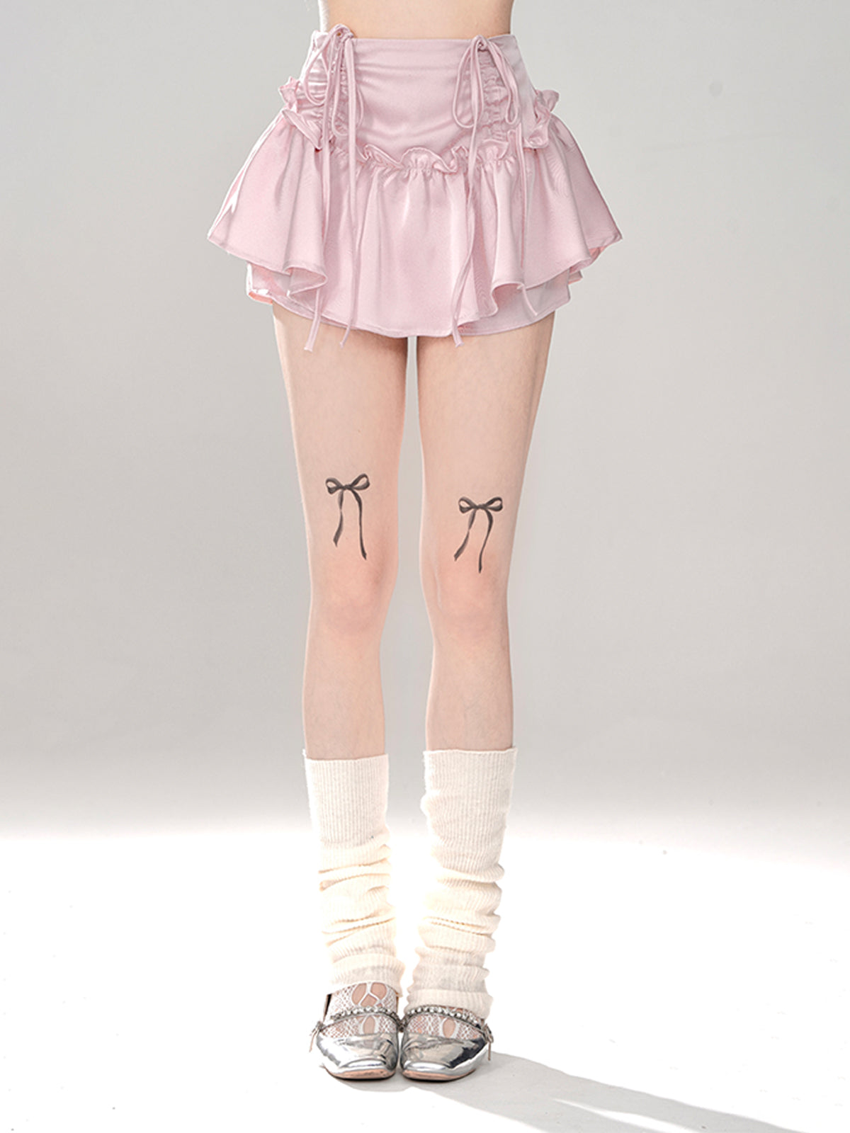 Young Eyes Coquette Swan Cream Pink Ruffle Short Skirt