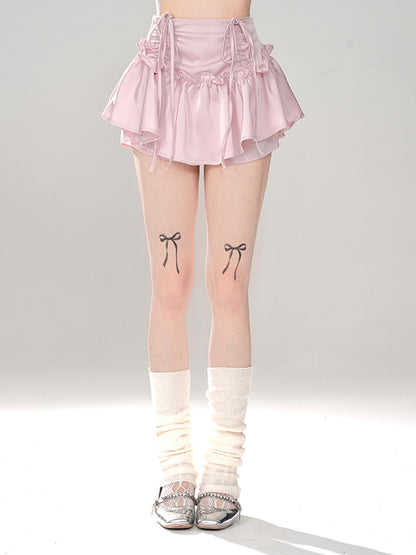 Young Eyes Coquette Swan Cream Pink Ruffle Short Skirt