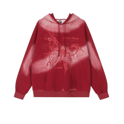 Crazy Girl Gradient Butterfly Black Red Pullover Hoodie