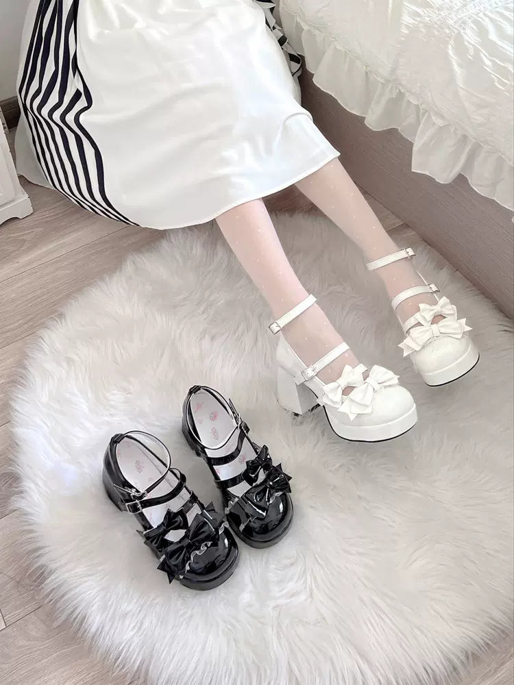 Cuckoo Lolita Princess Jane White Black Pink High Heels Shoes