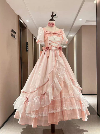 Flying Diary Lolita Blue Cream Black Pink Wedding Prom Long Dress