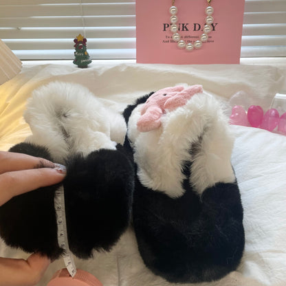 Rabbit Heart Love Decorative Plush Fluff Slippers Shoes