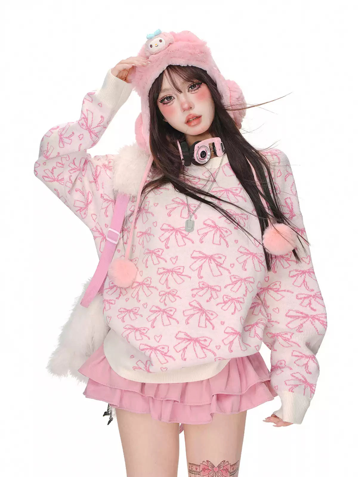 Young Eyes Soft Bow Pastel Pink Knit Sweater