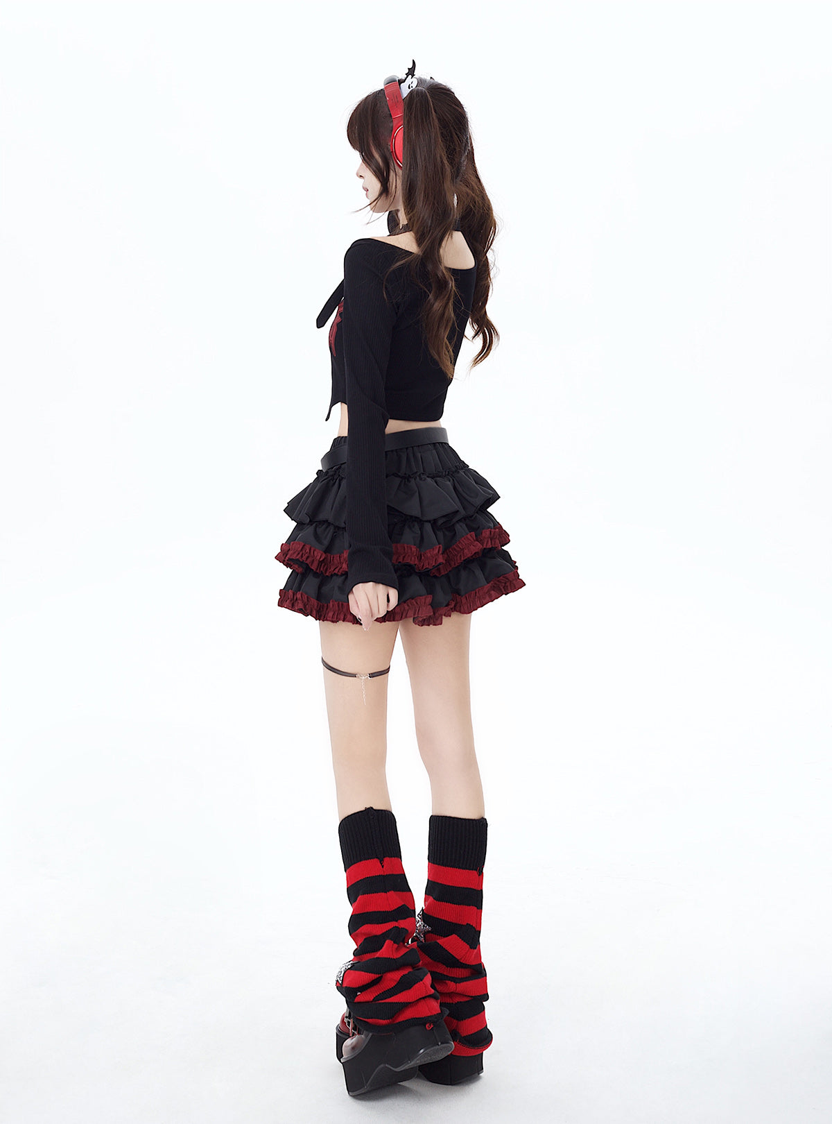 Crazy Girl Dark Abby Punk Red Black Ruffle Short Skirt