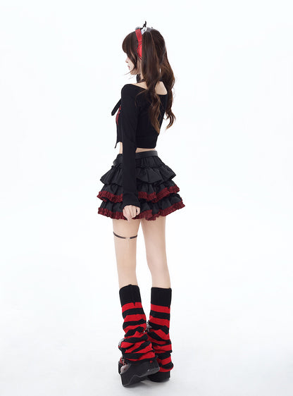 Crazy Girl Dark Abby Punk Red Black Ruffle Short Skirt