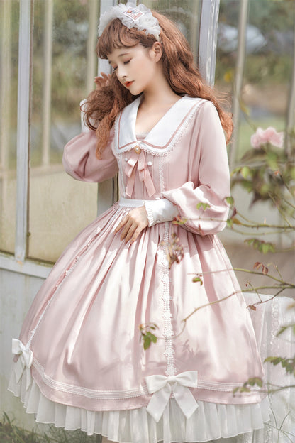 Love Letter Girl Lace Pastel Pink & Blue Long Sleeve Dress