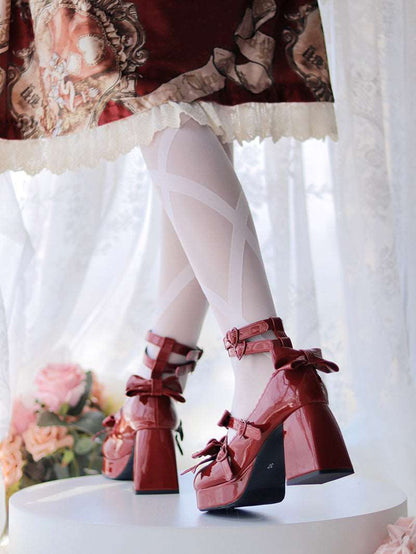 Beauty Bunny Midsummer Heart Knot Princess Blue Pink White Black Red Lolita High Heels Shoes