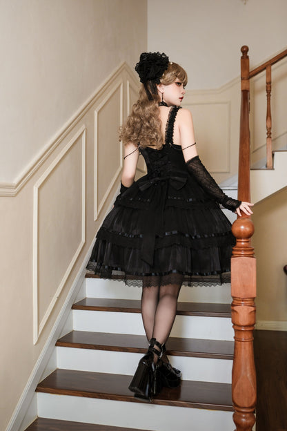 Twins Black & White Gothic Lolita Elegant Strap Dress