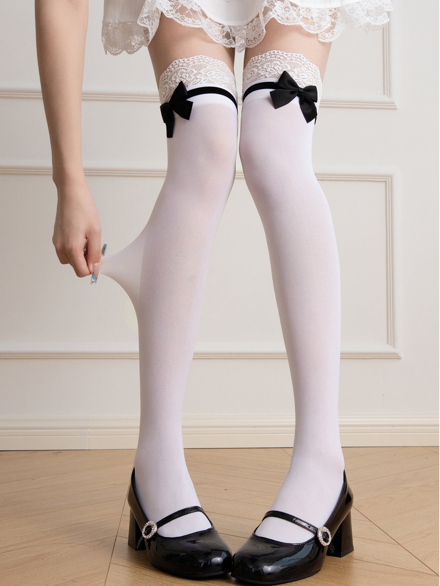 Coquette Lace Black Bow Mid Calf & Over the Knee White Black Socks