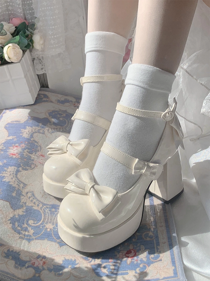 Moe Heart Tea Party Black White Cream Pink Blue Lolita High Heels Shoes