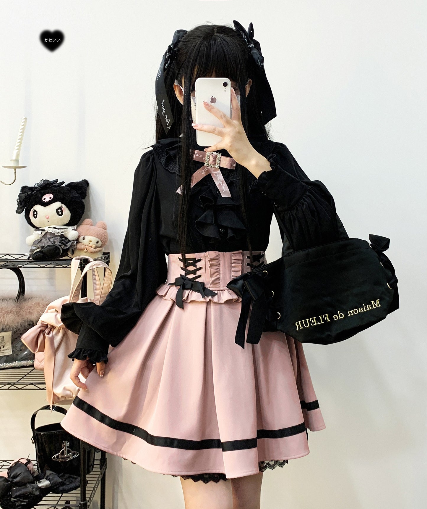 Kitten Bullet Jirai Kei Love Contract Lace Doll Collar White & Black Shirt Blouse