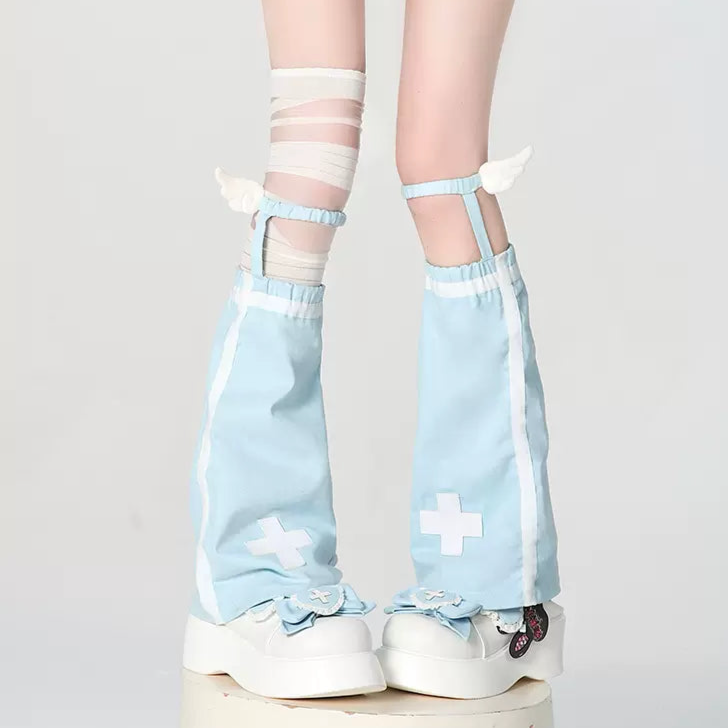 Y2K Cross Sky Blue & Pink Leg Warmers Mummy Stockings Set