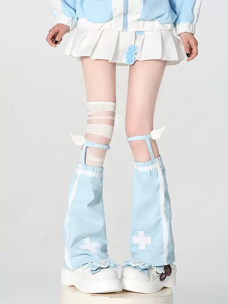 Y2K Cross Sky Blue & Pink Leg Warmers Mummy Stockings Set